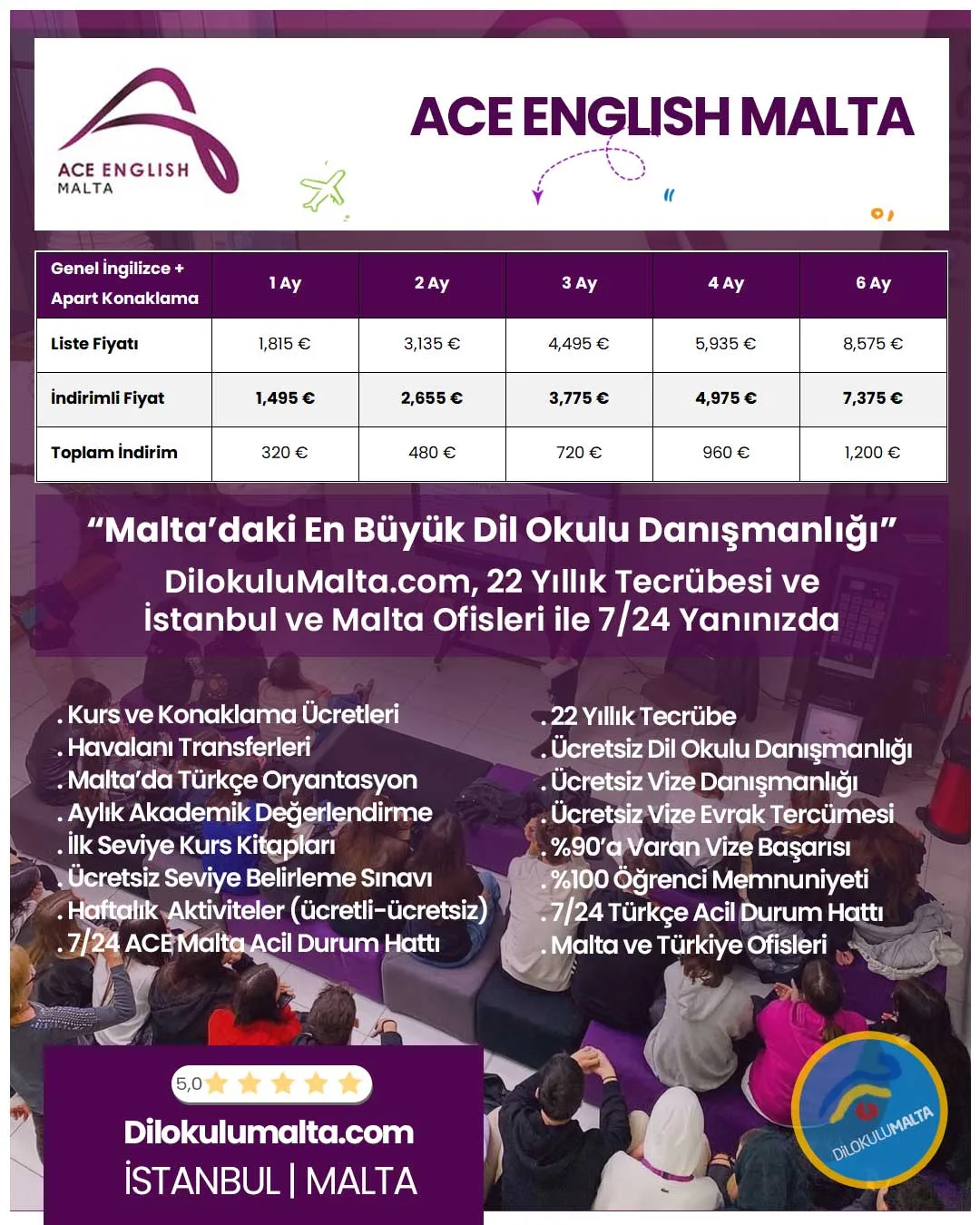 ACE English Malta Dil Okulu Fiyatları