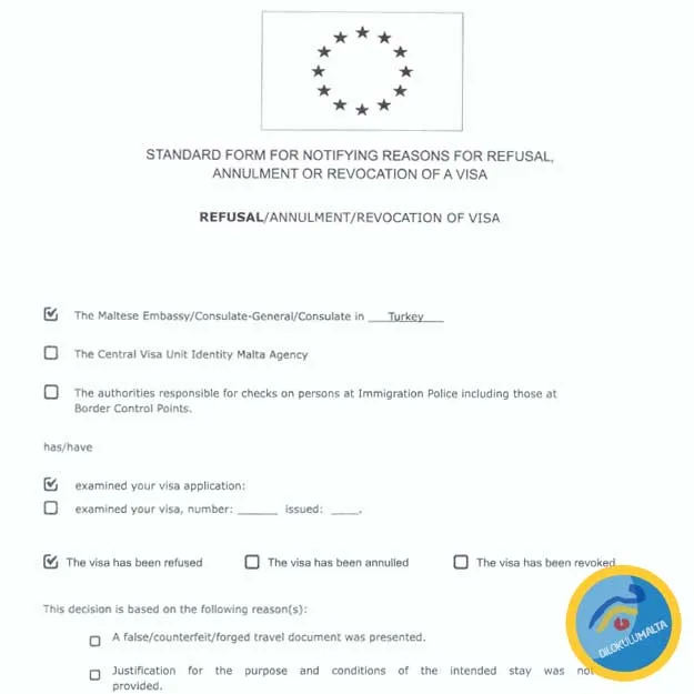 Malta Öğrenci Vizesi Red Mektubu Örneği Örnek bir Malta Öğrenci Vizesi Red Mektubu