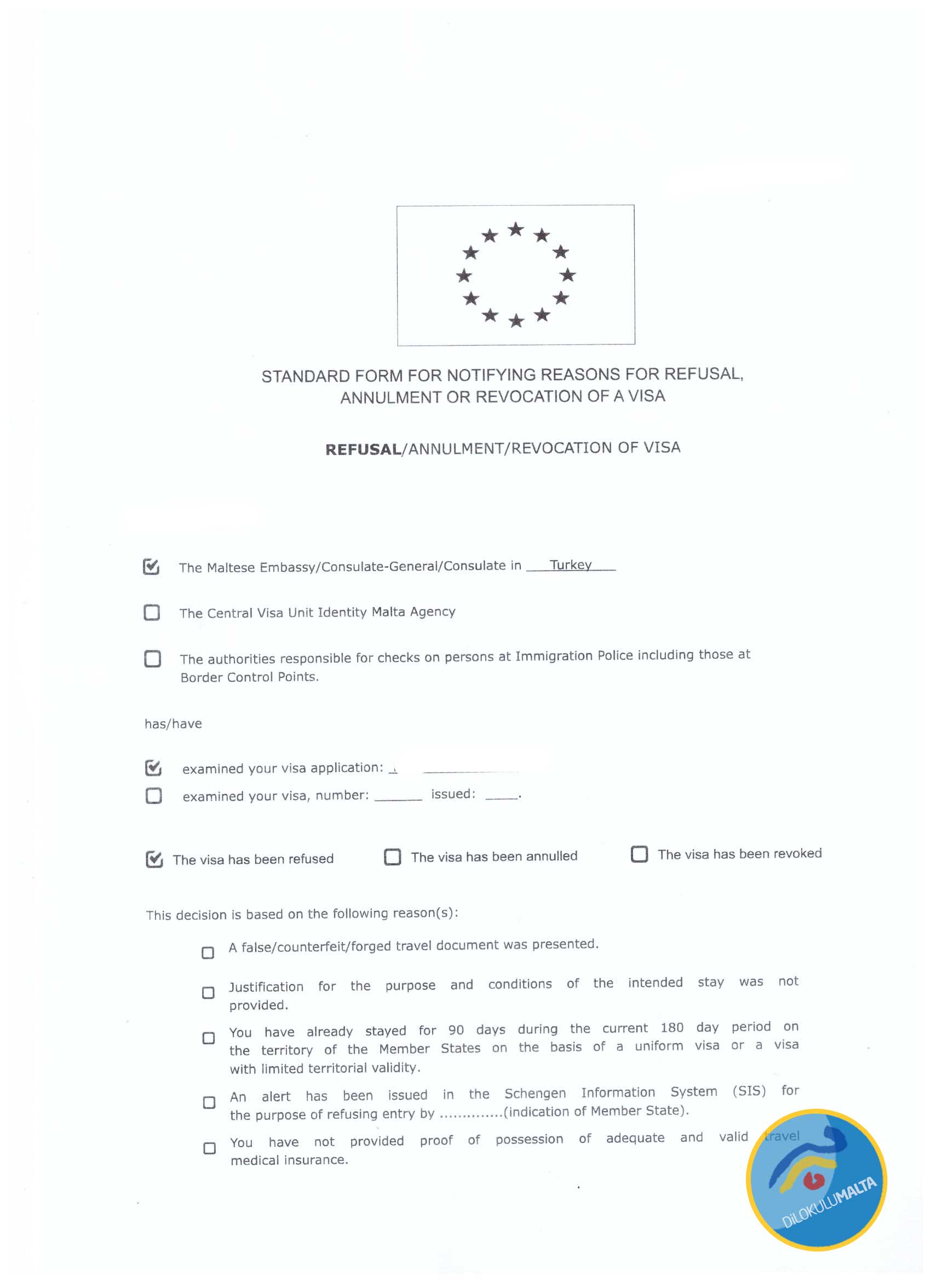 Malta Vize Red Mektubu Örneği Sayfa 1