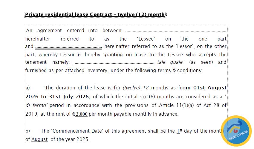 Malta’da Ev Nasıl Kiralanır – Sözleşme Örneği – Lease Agreement Malta'da Ev Nasıl Kiralanır - Sözleşme Örneği - Lease Agreement