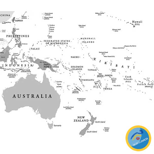 Okyanusyada İngilizce Konuşan Ülkeler Haritası